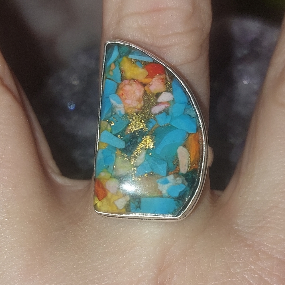 Spiny Oyster Turquoise Size 7.5 Ring. Beautiful!